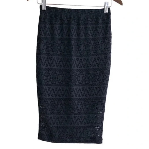 Guess Vintage High Waist Mesh Knit Layer Fitted Stretchy Pencil Midi Skirt Black - Picture 1 of 9